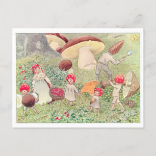 Carte Postale Illustration vintage Forêt Enfants Elsa Beskow