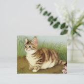 Carte Postale Illustration vintage Kitten avec fleurs (Debout devant)