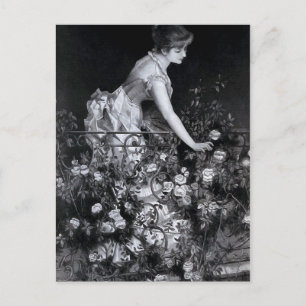 Carte Postale Illustration Vintage "Parmi les Roses"