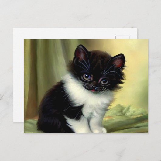 Carte Postale Illustration vintage Tuxedo Kitten (Devant / Derrière)