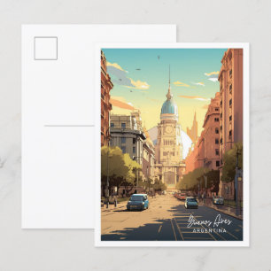 Carte Postale Illustration Vintage voyage de Buenos Aires Argent