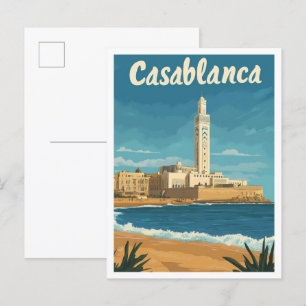 Carte Postale Illustration Vintage voyage de Casablanca Maroc