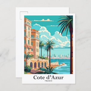 Carte Postale Illustration Vintage voyage de la Côte d'Azur