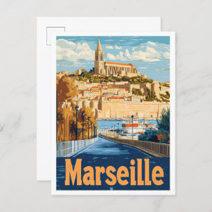 Carte Postale Illustration Vintage voyage de Marseille France