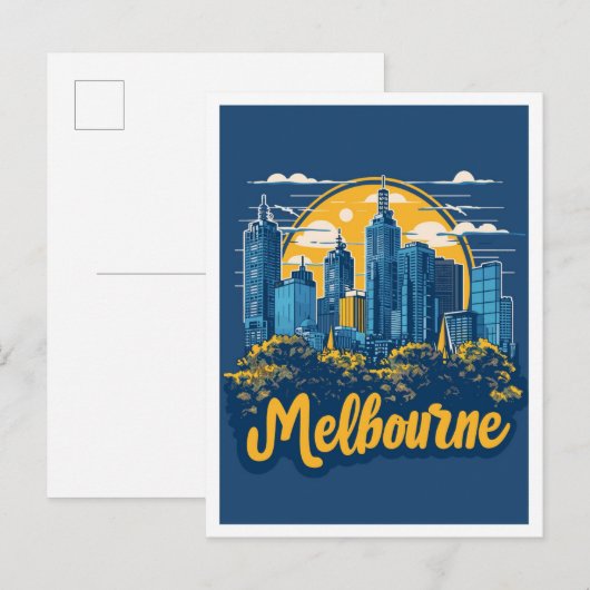 Carte Postale Illustration Vintage voyage de Melbourne Australie (Devant / Derrière)