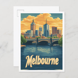 Carte Postale Illustration Vintage voyage de Melbourne Australie