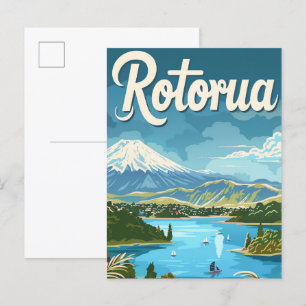 Carte Postale Illustration Vintage voyage de Rotorua Nouvelle-Zé