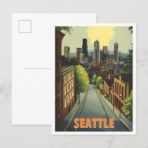 Carte Postale Illustration Vintage voyage de Seattle Washington