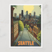 Carte Postale Illustration Vintage voyage de Seattle Washington (Devant)