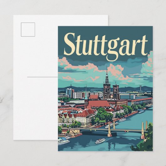 Carte Postale Illustration Vintage voyage de Stuttgart Allemagne (Devant / Derrière)
