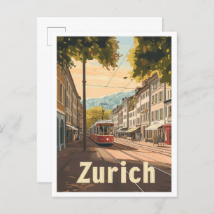 Carte Postale Illustration Vintage voyage de Zurich Suisse