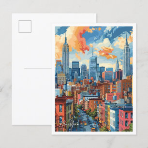 Carte Postale Illustration Vintage voyage des États-Unis de New 