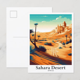 Carte Postale Illustration Vintage voyage du désert du Sahara