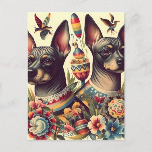 Carte Postale Illustration vintage Xoloitzcuintle (Devant)