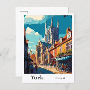 Carte Postale Illustration Vintage York England Travel