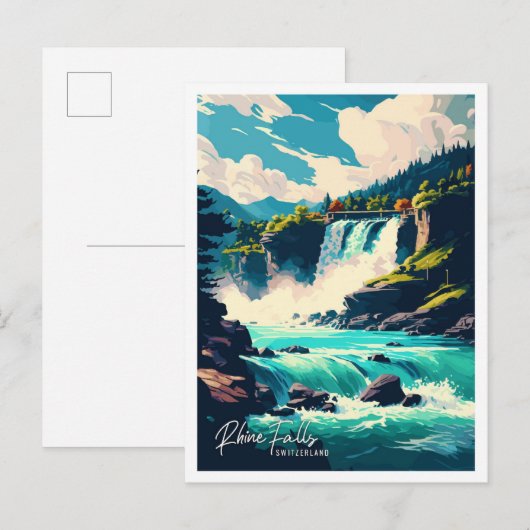 Carte Postale Illustration voyage de Rhin Falls Suisse (Devant / Derrière)