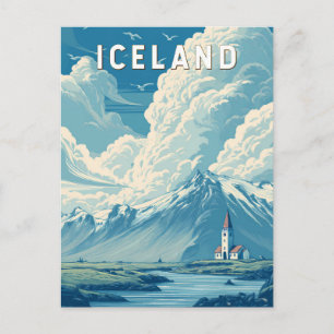 Carte Postale Illustration Voyage Islande Art Vintage