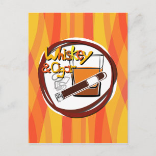 Carte Postale Illustration Wiskey and Cigar