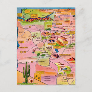 Carte postale illustrée colorée de l'Arizona