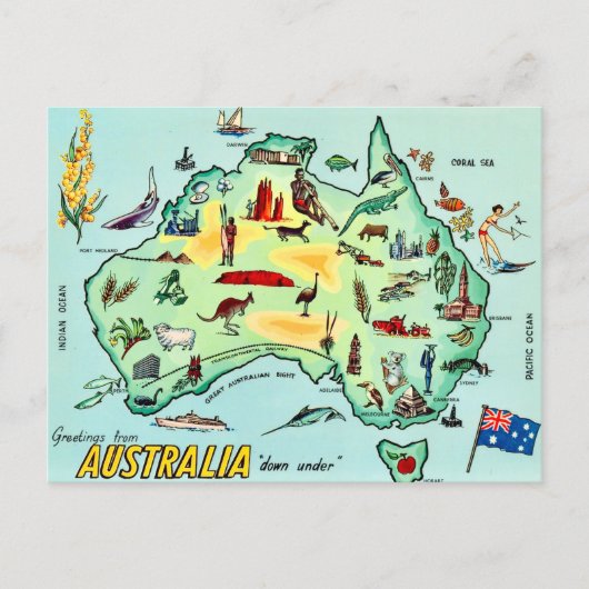 Carte postale illustrée de l'Australie (Devant)