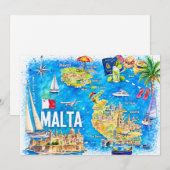 Carte postale illustrée de l'île de Malte (Devant / Derrière)