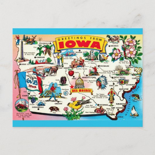 Carte postale illustrée de l'Iowa (Devant)