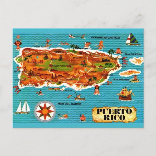 Carte postale illustrée de Porto Rico en espagnol (Devant)