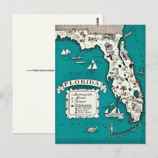 Carte postale illustrée vintage de Floride (Devant / Derrière)