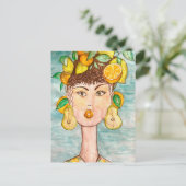 Carte Postale Ilustración de chica con frutas en la cabeza (Debout devant)