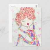 Carte Postale Ilustración de chica con una pose muy especial (Devant / Derrière)
