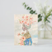 Carte Postale ilustración de chica de color con flores (Debout devant)