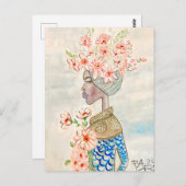 Carte Postale ilustración de chica de color con flores (Devant / Derrière)