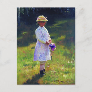 Carte Postale Ilya Repin- Fille avec fleurs. Fille de l'artiste.