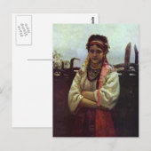 Carte Postale Ilya Repin - Une fille ukrainienne par une barrièr (Devant / Derrière)