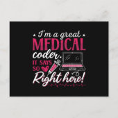 Carte Postale I'm A Great Medical Coder ICD Coding Programmer (Devant)