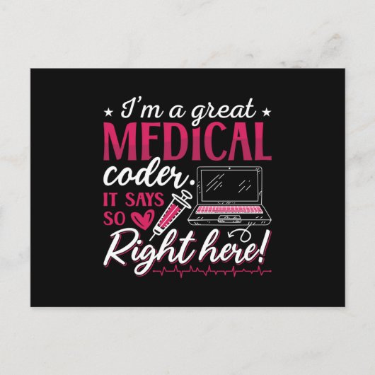 Carte Postale I'm A Great Medical Coder ICD Coding Programmer (Devant)