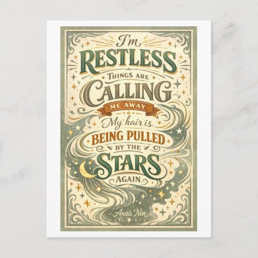 Carte Postale "I'm Restless" Anais Nin Quotation (Devant)