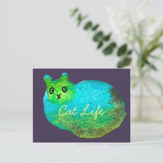 Carte Postale Image d'art de chat bleu gras mou (Debout devant)