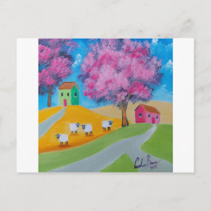 Carte Postale Image d'art populaire colorée de mouton mignon