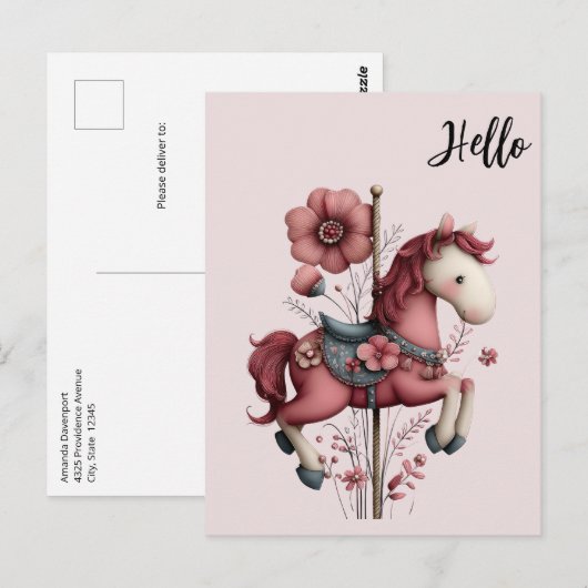 Carte Postale Image de cheval de carrousel fantaisiste (Devant / Derrière)