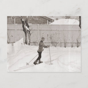 Carte Postale Image de ski vintage, Apprendre à skier