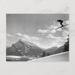 Carte Postale Image de ski vintage, Voler dans l'air