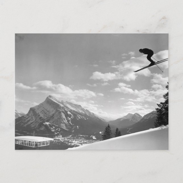 Carte Postale Image de ski vintage, Voler dans l'air (Devant)