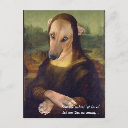 Carte Postale Image drôle de chien Mème Mona Lisa (Devant)