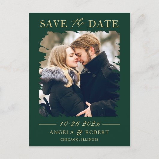 Carte Postale Image Emerald Green Gold Enregistrer la date (Devant)