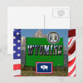 Carte Postale Image et texte du Wyoming, carte, drapeau et sceau (Devant / Derrière)