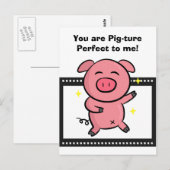 Carte Postale Image parfaite d'un petit cochon rose posant pour (Devant / Derrière)