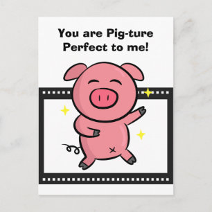 Carte Postale Image parfaite d'un petit cochon rose posant pour