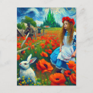 Carte Postale Imaginaire Alice et le lapin entrent Oz