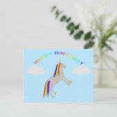 Carte Postale Imaginaire Anniversaire Unicorne arc-en-ciel et nu (Debout devant)